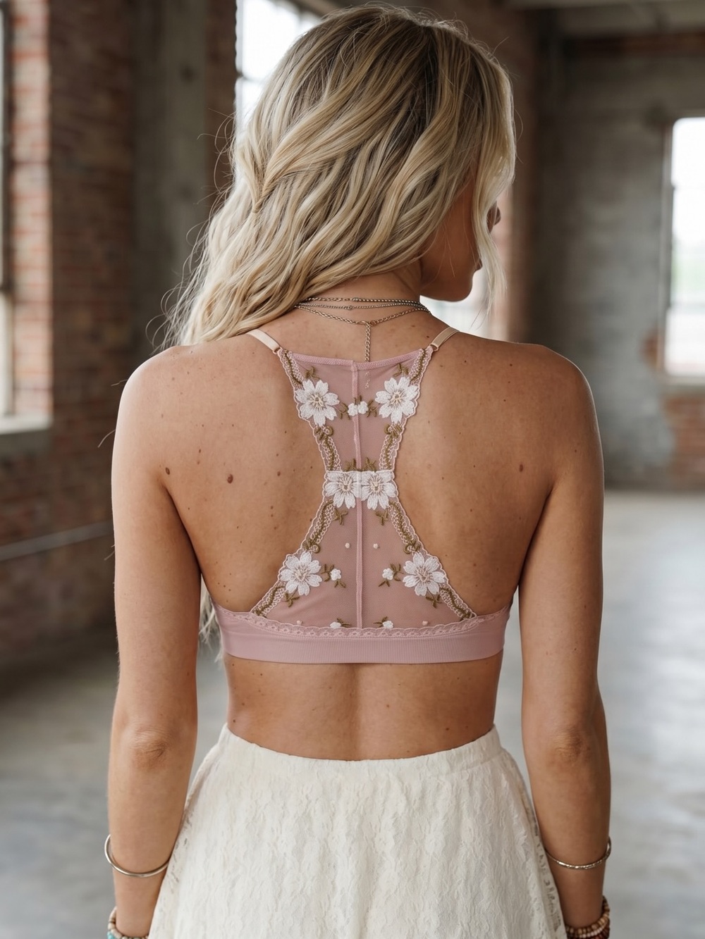 NWT Floral Daisy Mesh Boho Festival Racer Back Bralette Bra Brami Crop Top - Picture 3 of 6
